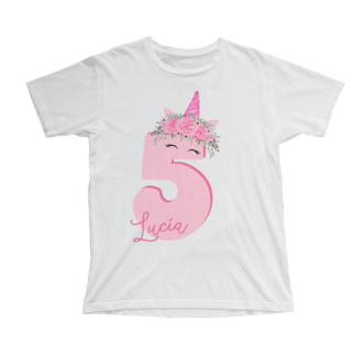 Camiseta cumpleaños unicornio con flores