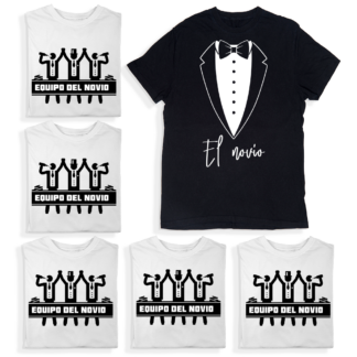 Pack de 5 camisetas despedida de soltero  "Novio smoking y equipo del novio"