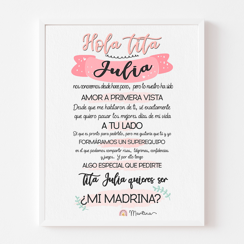 Lámina "Hola tita, quieres ser mi madrina"