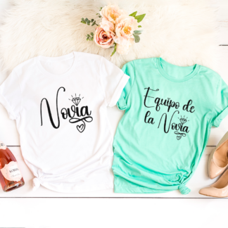 Pack  camisetas despedida de soltera “Novia, Equipo de la novia verde menta”