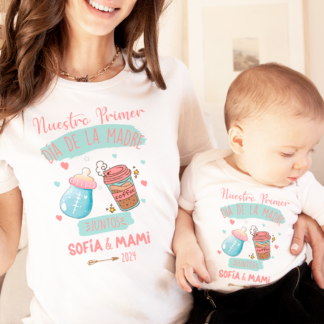 Camiseta y body "Nuestro primer día de la madre junt@s, café"