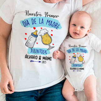 Camiseta y body "Nuestro primer día de la madre junt@s, cerveza"