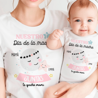 Camiseta y body "Nuestro primer día de la madre junt@s, Luna y estrella"
