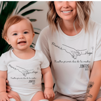 Camiseta y body "Nuestro primer día de la madre junt@s, Manos enlazadas"